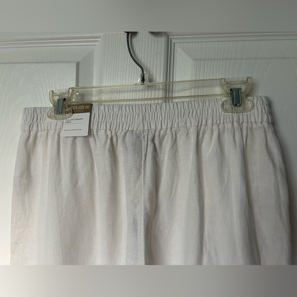 Chicos White Linen Pull On Wide Leg Trousers Pant Size 00 (US Size 2) NWT - Picture 3 of 12